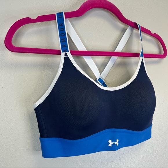 Under Armour S Women's Navy and White Sports Bra Athletic EUC Sports Workout - Picture 5 of 11